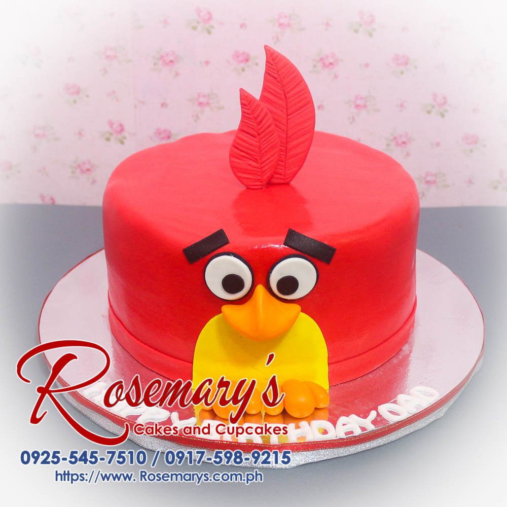 1 Layer Angry Birds Birthday Cake Delicious 1 layer Angry Birds birthday cake by Rosemary's Cakes, featuring vibrant red design and themed decorations. Contact: 0925-545-7510.