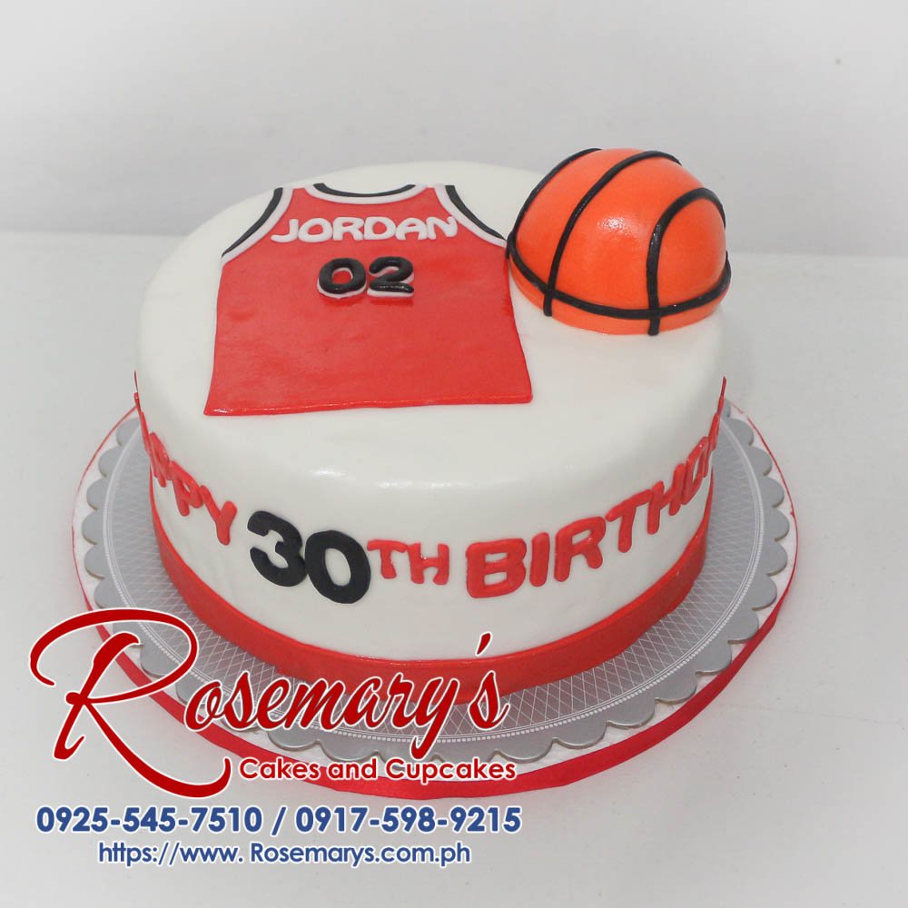 1 Layer Basketball Themed Cake Delicious 1-layer basketball themed cake with fondant basketball details and orange frosting. Perfect for any sports fan! Order yours from Rosemary's Cakes (0917-598-9215).