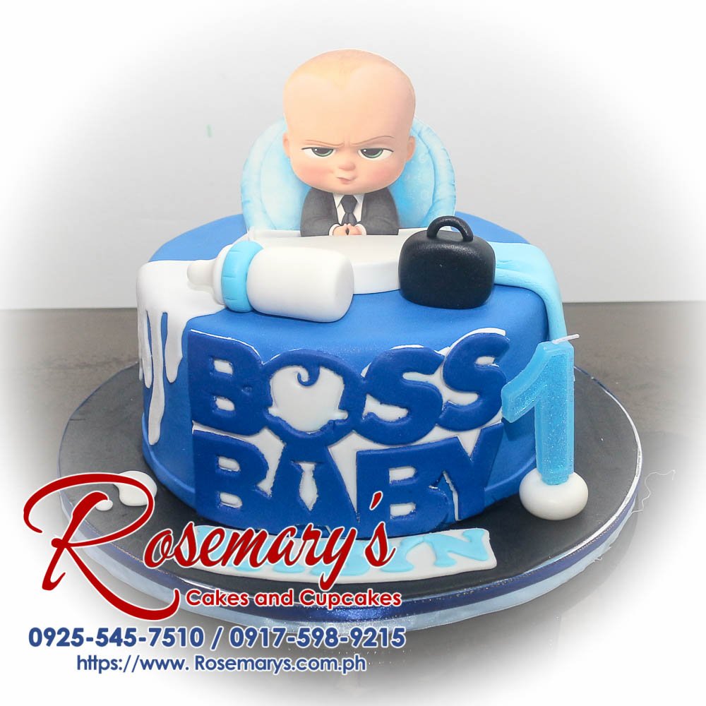 Delicious one-layer Boss Baby themed cake decorated in blue. Perfect for birthdays! Order yours from Rosemary's Cakes: 0925-545-7510