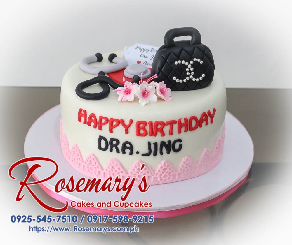 Delicious one-layer pink cake adorned with custom fondant toppers. Perfect for birthdays and celebrations! Order yours from Rosemary's Cakes: 0917-598-9215.