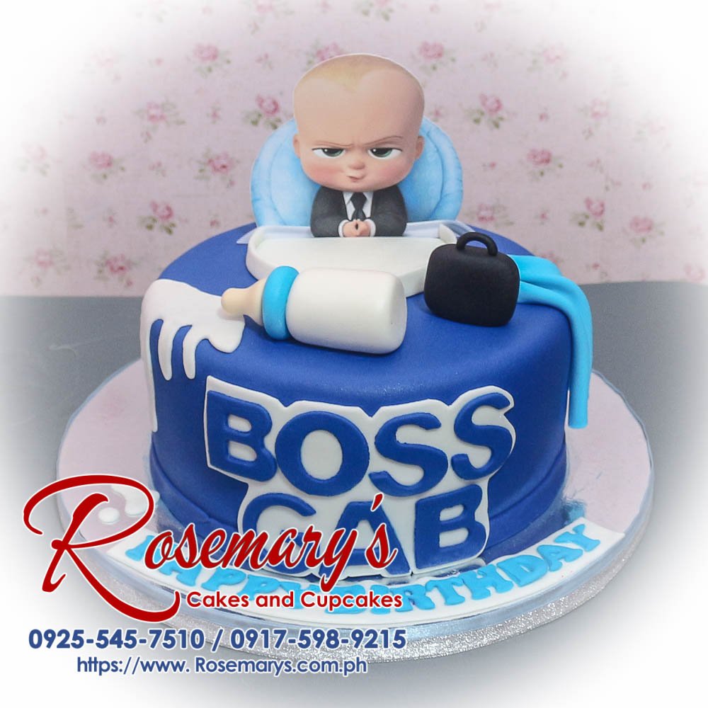 Delicious 1-layer Boss Baby-themed cake in blue, perfect for celebrations. From Rosemary's Cakes, call 0917-598-9215.