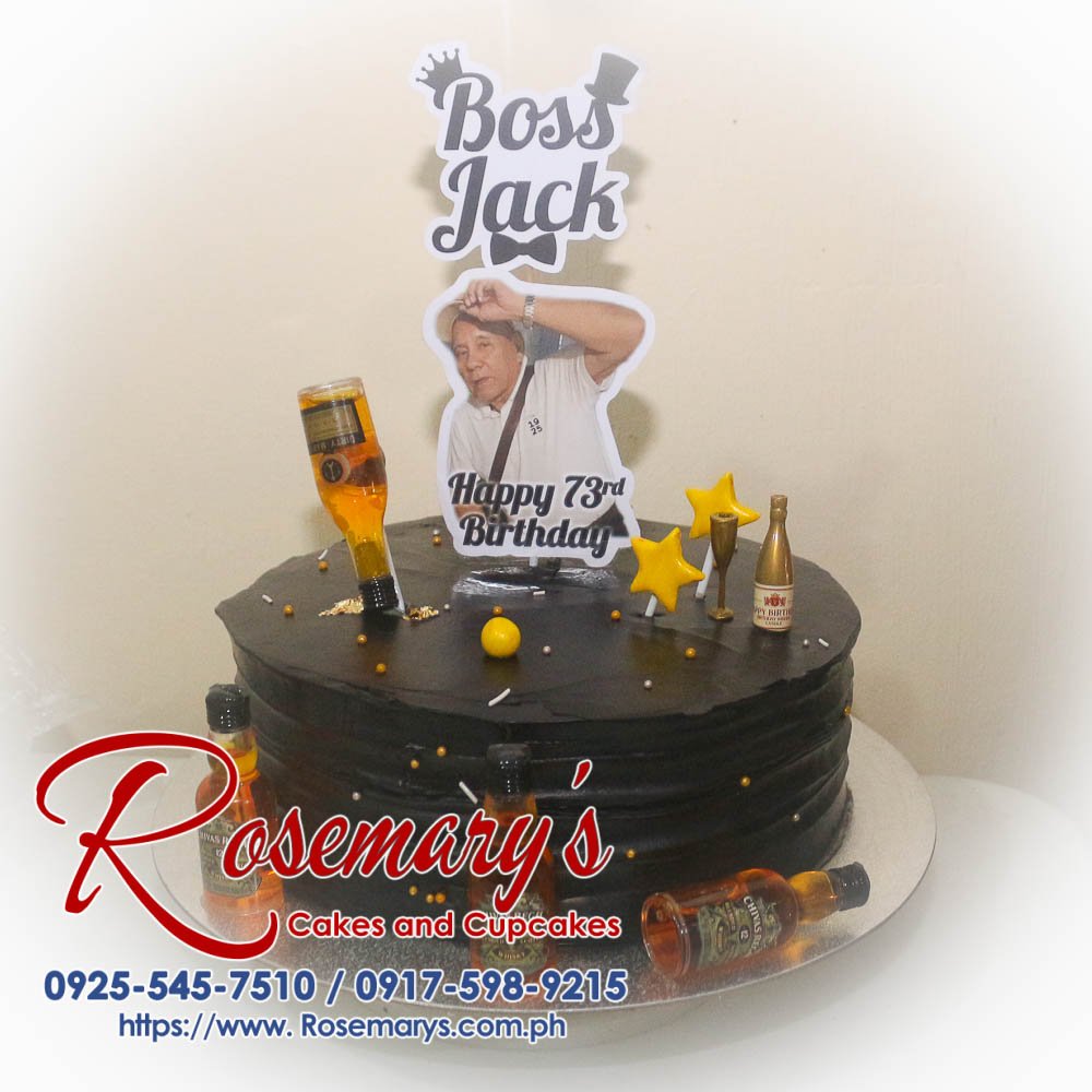 Delicious 1 layer themed cake with whiskey decor, perfect for celebrations. Order from Rosemary's Cakes at 0925-545-7510!