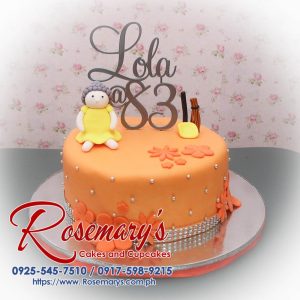 Delicious 1 layer cake featuring a vibrant orange theme and a fondant topper, crafted by Rosemary's Cakes. Contact: 0925-545-7510.