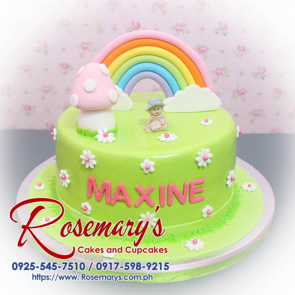 Delicious 1 layer green rainbow themed cake from Rosemary's Cakes. Call 0925-545-7510 for orders!