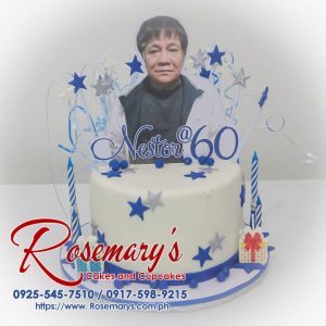 Delicious blue-themed one-layer cake decorated with white stars. Rosemary's Cakes | 0925-545-7510