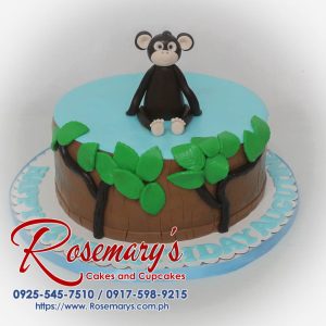 Delicious one-layer chocolate cake adorned with a playful fondant monkey topper. Perfect for birthdays and celebrations! Order yours from Rosemary's Cakes: 0925-545-7510