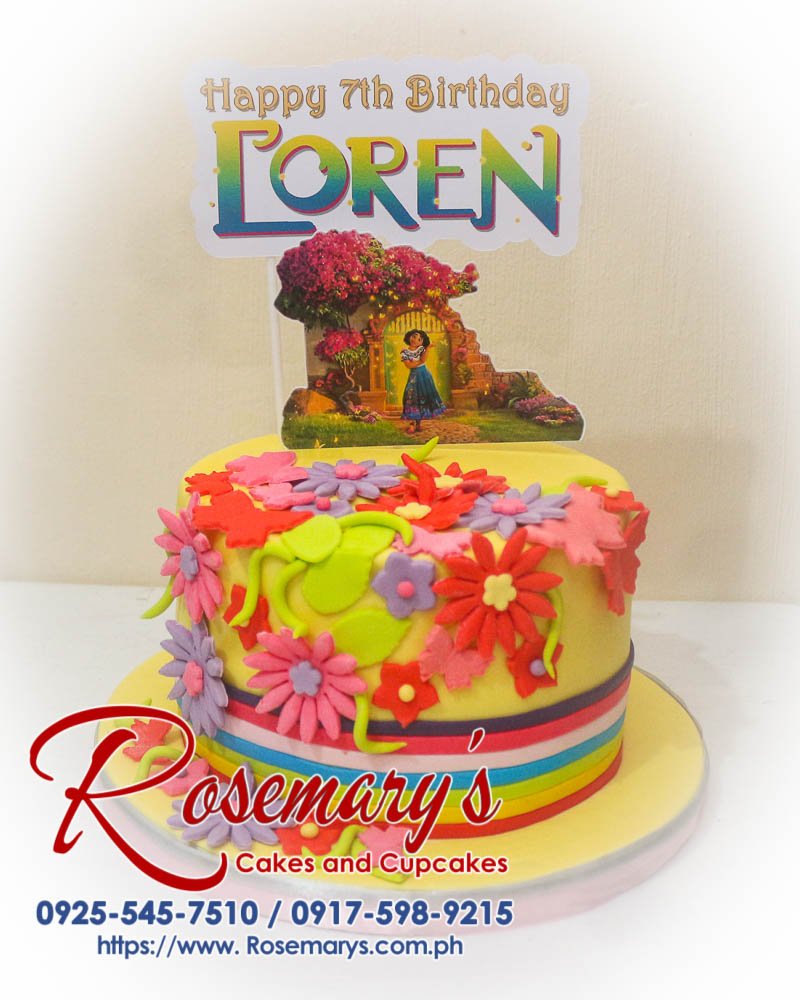 1 layer Encanto themed cake featuring vibrant colors, intricate decorations, and delicious flavors. Order from Rosemary's Cakes: 0925-545-7510.