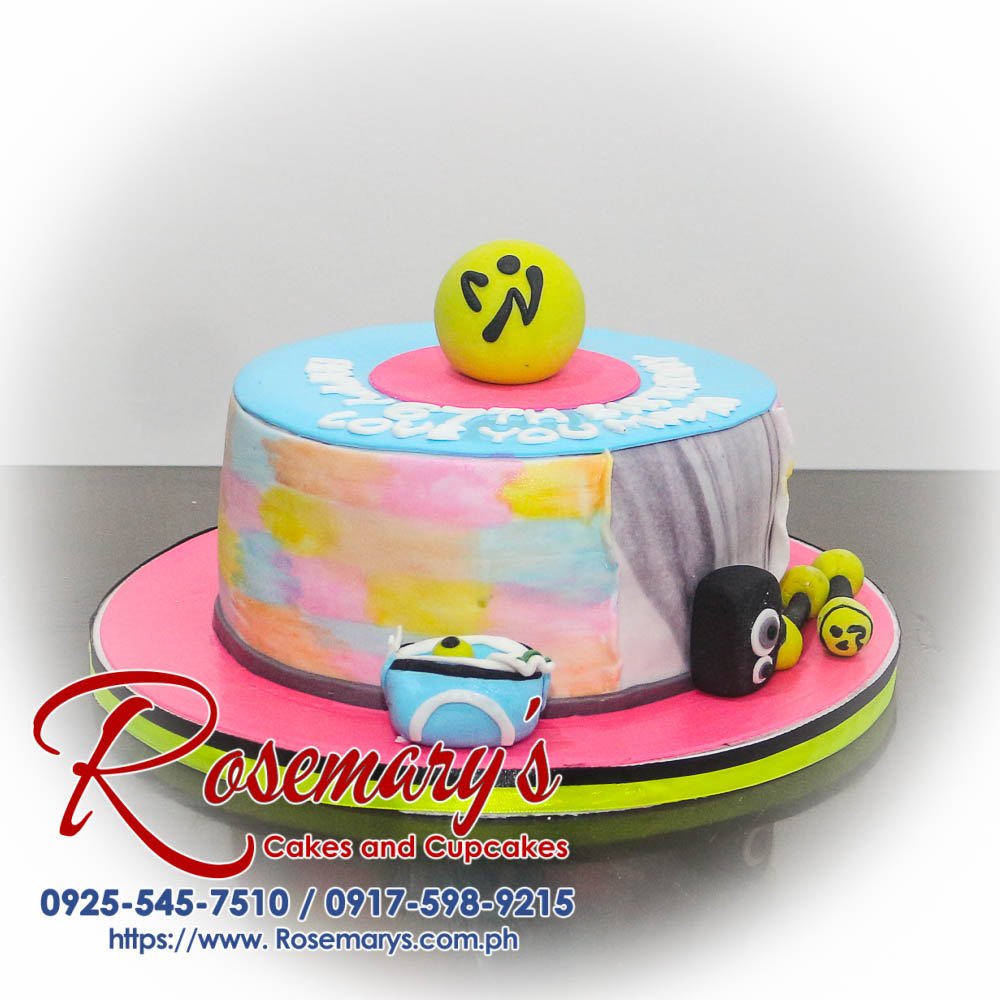 Delicious 1-layer fitness themed cake with vibrant frosting and edible decorations. Order yours from Rosemary's Cakes! Call 0917-598-9215.