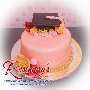 Delicious 1 layer gold and peach themed cake by Rosemary's Cakes, perfect for graduation. Contact: 0917-598-9215.