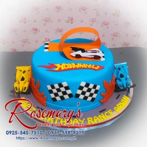 Delicious 1 layer Hot Wheels themed cake in vibrant blue, perfect for any celebration. Order from Rosemary's Cakes at 0917-598-9215.