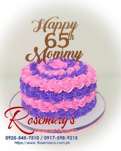 Delicious 1 layer icing cake with a vibrant pink and violet theme, topped with a stunning 3D printed topper. Rosemary's Cakes, 0925-545-7510.
