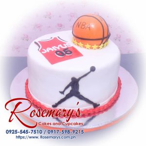 Delicious 1 layer Jordan themed cake featuring NBA designs, perfect for basketball fans. Order from Rosemary's Cakes: 0925-545-7510.
