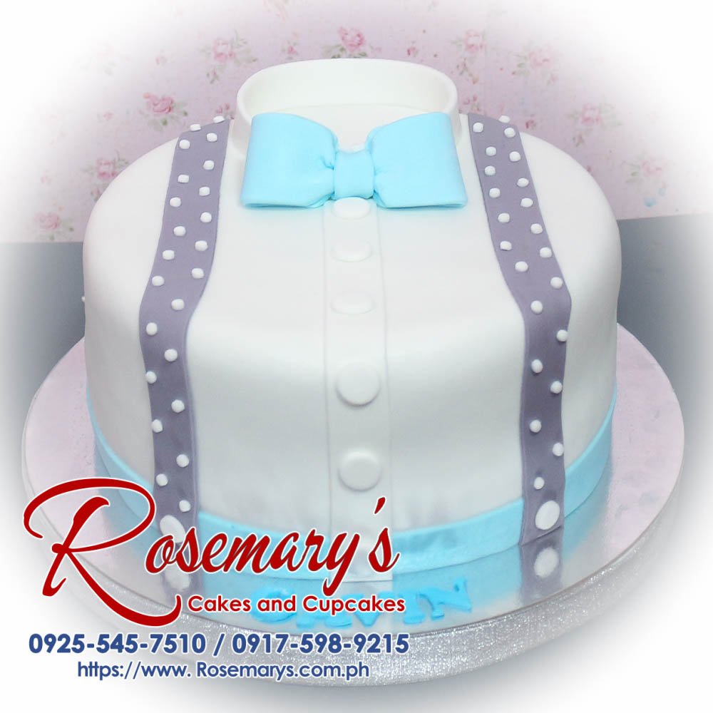 Delicious 1 layer blue and white Little Man themed cake from Rosemary's Cakes. Contact: 0917-598-9215.
