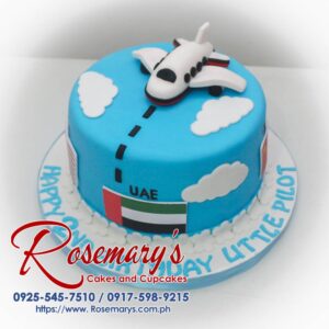 Delicious 1-layer vanilla cake decorated with a cute airplane design perfect for little pilots! Order your themed cakes from Rosemary's Cakes. Call 0925-545-7510.