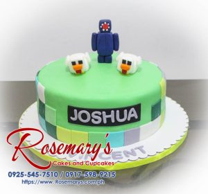 Delicious one-layer green Minecraft cake with intricate block design. Order yours from Rosemary's Cakes! Call 0917-598-9215.