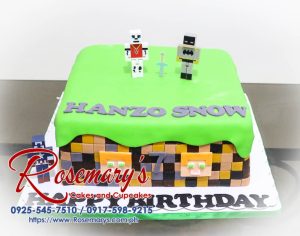 Delicious 1-layer Minecraft-themed cake featuring pixelated design elements. Perfect for a 7th birthday celebration! Order yours from Rosemary's Cakes: 0917-598-9215.