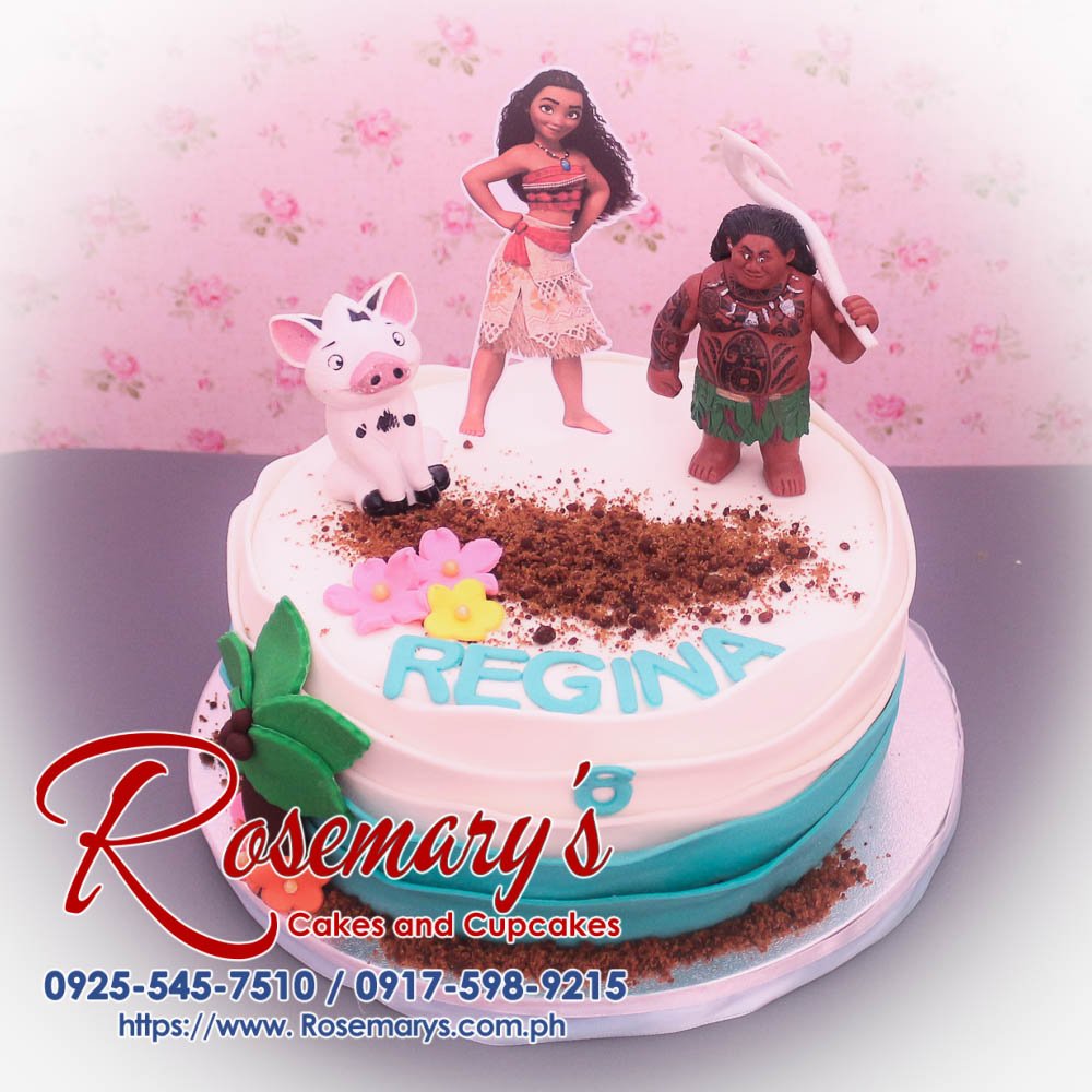 1 Layer Moana Themed Cake for Regina Delicious blue Moana themed cake from Rosemary's Cakes, featuring white accents. Contact: 0925-545-7510.