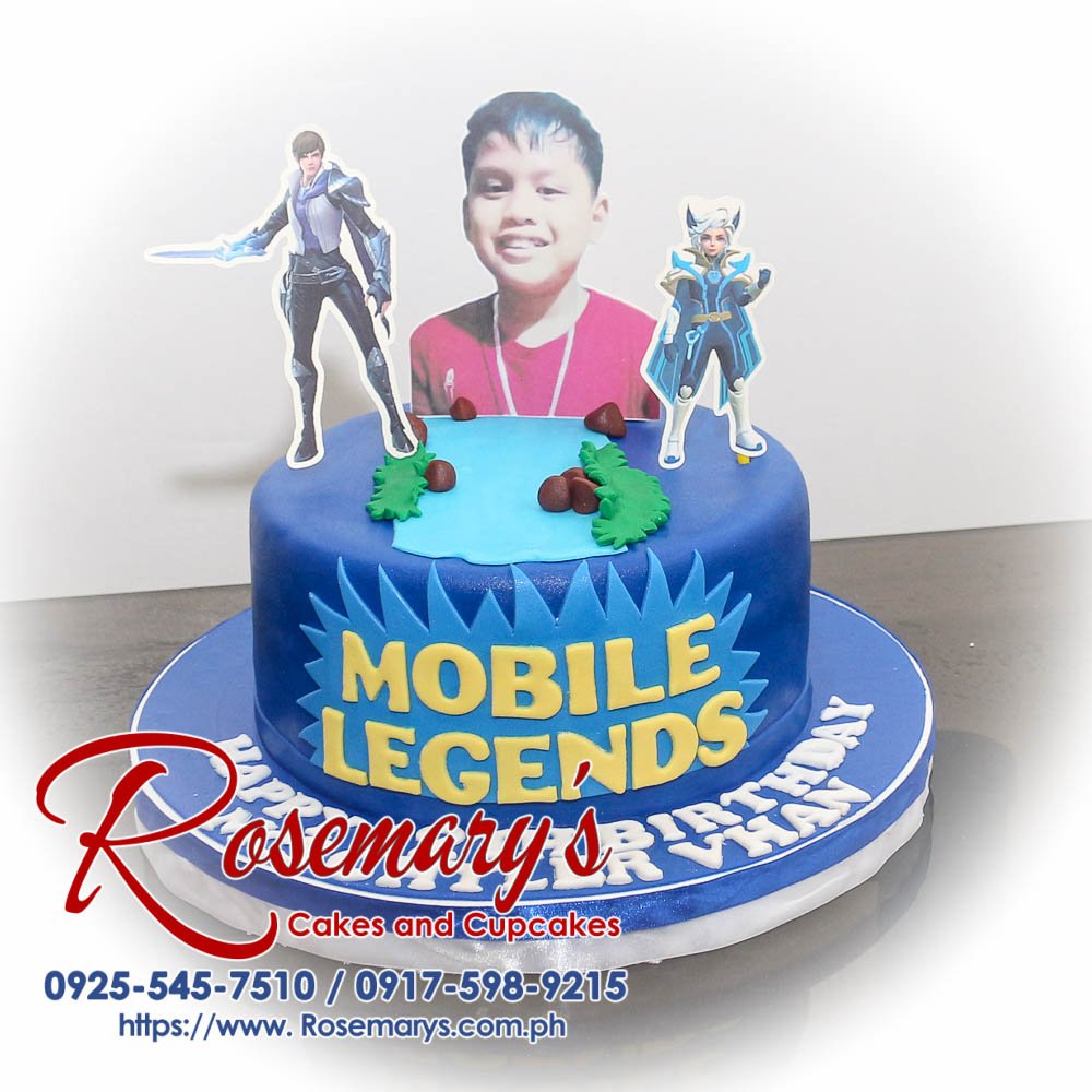 Delicious blue 1 layer Mobile Legends themed cake from Rosemary's Cakes. Perfect for celebration! Contact: 0925-545-7510.