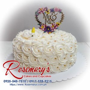 Delicious 1 layer wedding cake with exquisite icing details, crafted by Rosemary's Cakes. Contact 0917-598-9215.