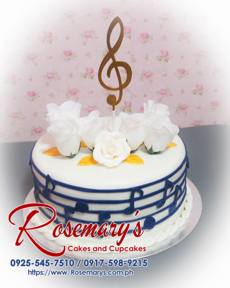 Delicious 1 layer musical notes themed cake with a 3D printed g-clef topper. Order from Rosemary's Cakes, 0917-598-9215.