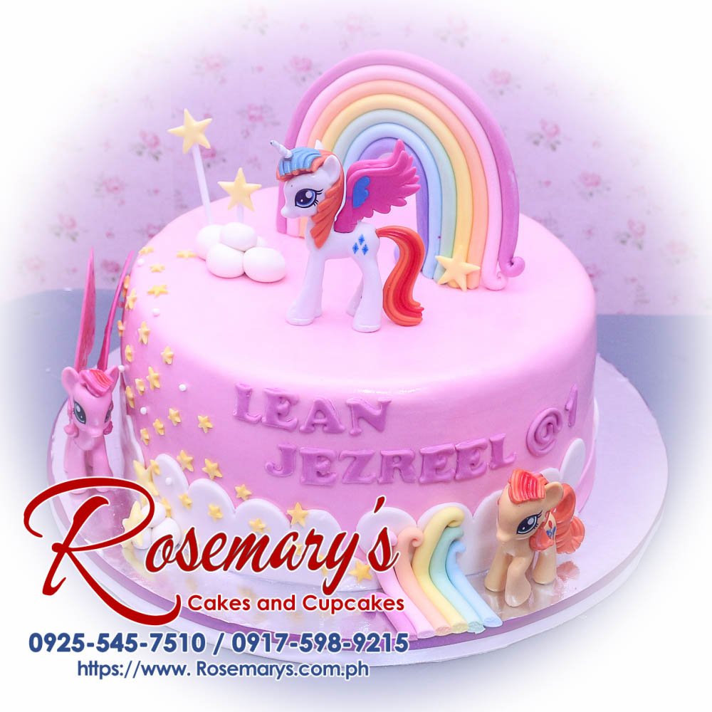 1 Layer My Little Pony Themed Cake for Lean Jezreel’s 1st Birthday 1 layer My Little Pony themed cake, pink with rainbow accents, perfectly crafted by Rosemary's Cakes. Contact: 0925-545-7510.