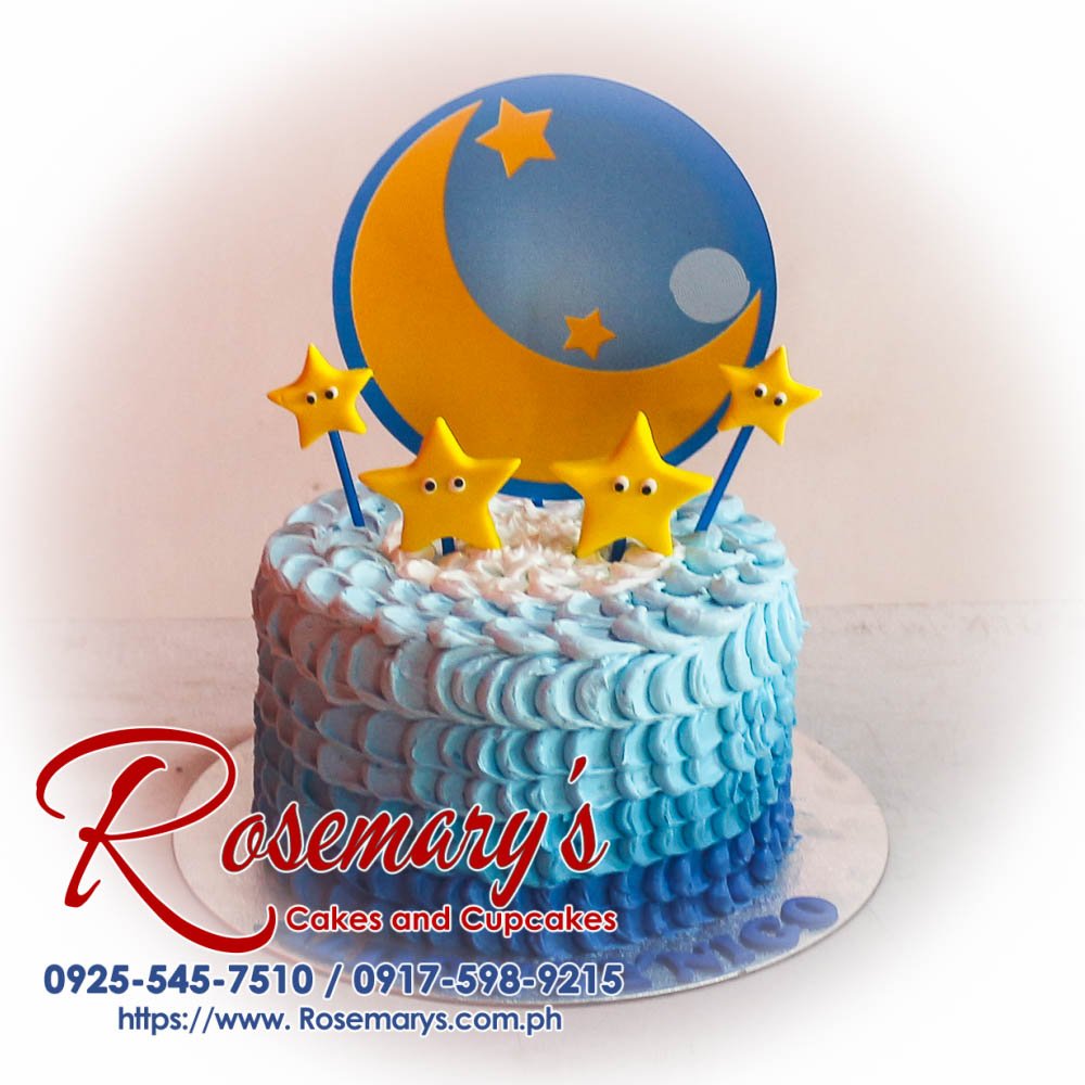 Stunning single-layer cake with beautiful ombre blue icing. Order your custom cake from Rosemary's Cakes! Call 0925-545-7510.