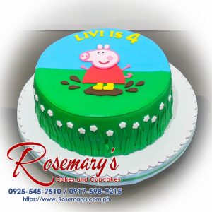 Delicious 1 layer Peppa Pig themed cake in blue and green by Rosemary's Cakes. Contact: 0917-598-9215.