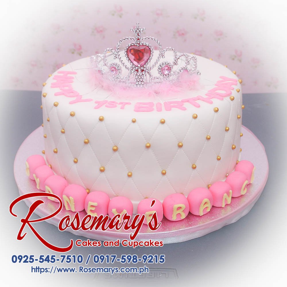 Delicious pink and white 1 layer princess themed cake by Rosemary's Cakes, perfect for parties. Contact 0917-598-9215.