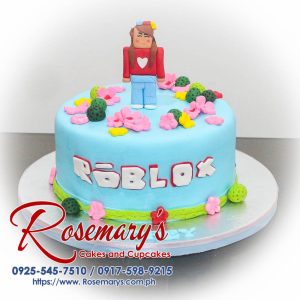 Delicious blue 1 layer Roblox themed cake by Rosemary's Cakes, perfect for gaming fans. Contact: 0925-545-7510.