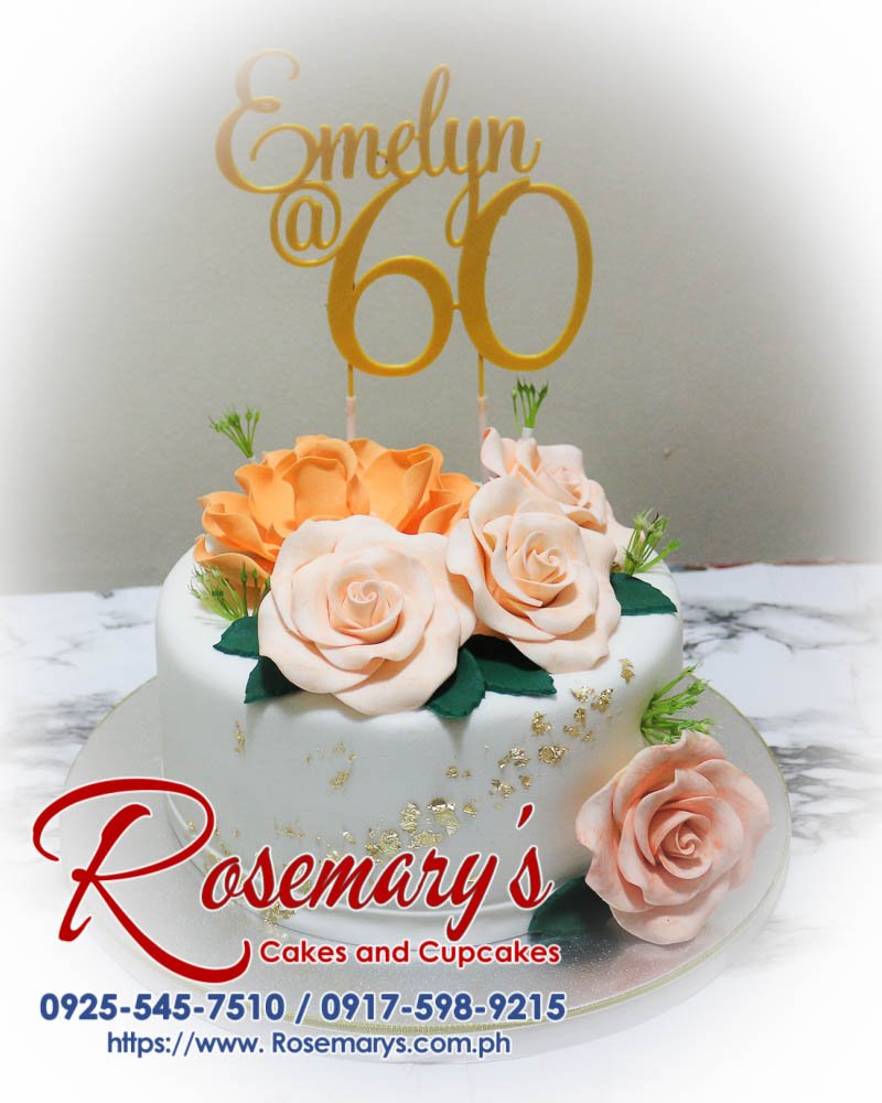1 Layer Rose Themed Cake for Emelyn’s 60th Birthday Delicious 1 layer rose-themed cake with 3D printed floral details from Rosemary's Cakes. Contact: 0917-598-9215.