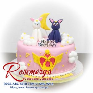 Delicious pink Sailor Moon themed 1 layer cake from Rosemary's Cakes, perfect for any celebration. Contact: 0925-545-7510.