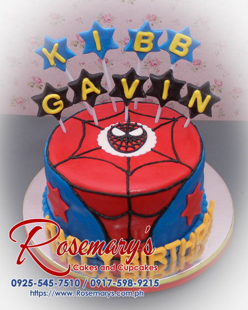 1 layer Spiderman cake by Rosemary's Cakes, featuring blue and red design, perfect for themed parties. Contact: 0917-598-9215.