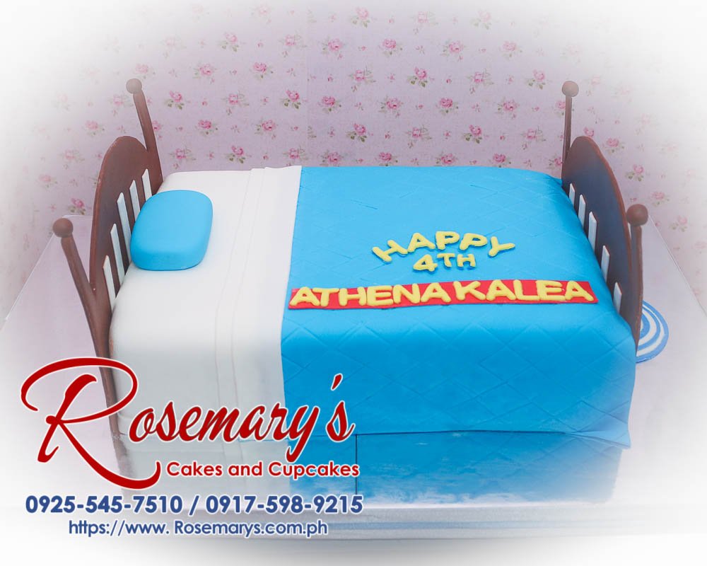 Delicious 1 layer Toy Story cake with vibrant blue design and bed theme from Rosemary's Cakes. Contact: 0917-598-9215.