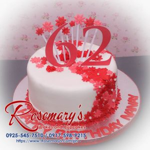 Delicious 1 layer white and red themed cake from Rosemary's Cakes, perfect for any celebration. Contact: 0917-598-9215.
