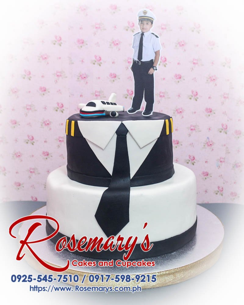 Delicious 2 layer black and white airplane themed cake, perfect for pilots. Order from Rosemary's Cakes, 0917-598-9215.
