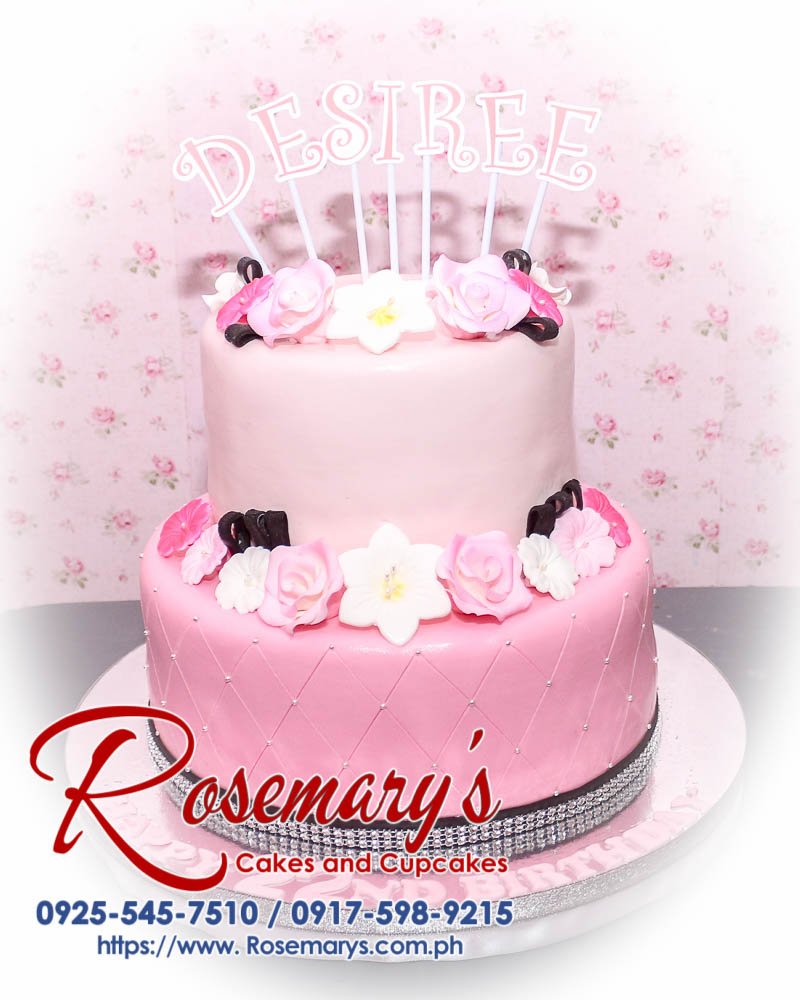 2 Layer Cake for Desiree’s 22nd Birthday Delicious two-layer pink themed cake by Rosemary's Cakes, perfect for celebrations. Contact: 0925-545-7510.