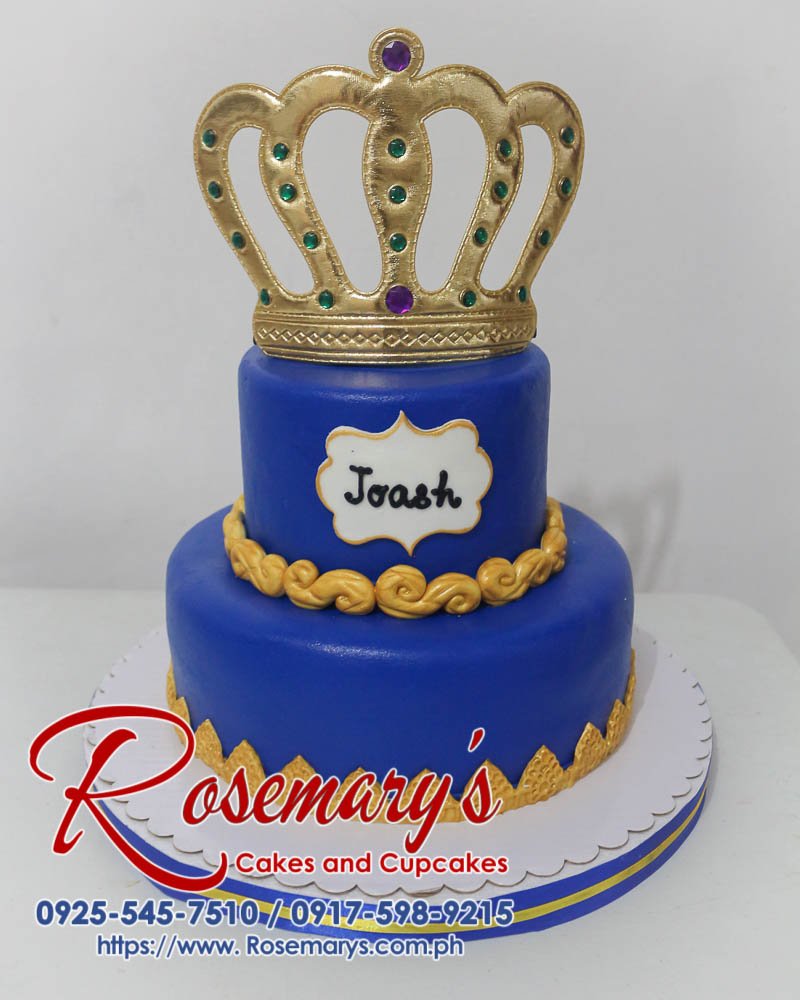 2 Layer Cake for Joash Delicious 2-tier blue cake adorned with a golden crown, perfect for a prince's celebration. Rosemary's Cakes | 0917-598-9215