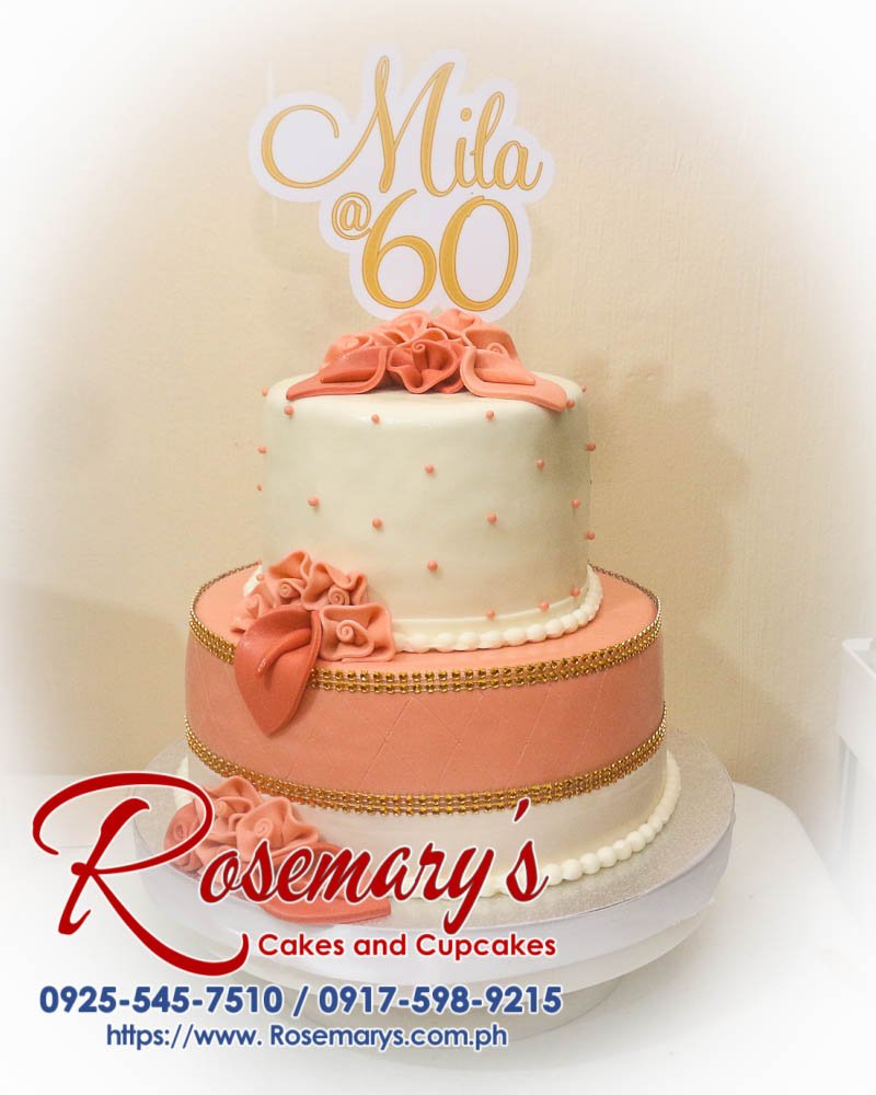 Delicious 2 layer cake from Rosemary's Cakes, beautifully decorated for a 60th birthday celebration. Contact: 0917-598-9215.