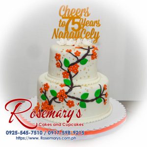 Delicious two-layer white cake with a vibrant orange 3D-printed design. Perfect for celebrating birthdays! Order from Rosemary's Cakes: 0917-598-9215