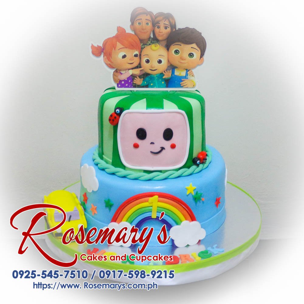 2 Layer Cocomelon Themed Cake for Jio Kendrick’s 1st Birthday Delicious 2 layer Cocomelon themed cake, vibrant colors and playful decorations. Order from Rosemary's Cakes at 0925-545-7510.