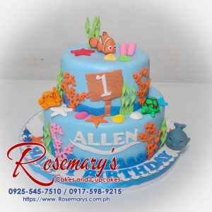 Delicious two-tier blue Finding Nemo cake. Perfect for birthdays and celebrations! Order yours from Rosemary's Cakes: 0925-545-7510.