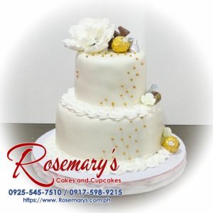 Delicious 2 layer gold and white cake with rich chocolate accents. Perfect for any celebration! Rosemary's Cakes, 0925-545-7510.
