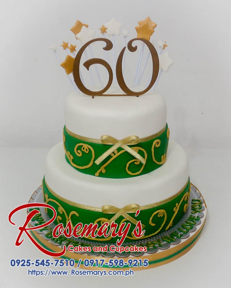 Delicious 2-layer green and white birthday cake adorned with a gold 3D printed topper. Order your custom cake from Rosemary's Cakes: 0917-598-9215