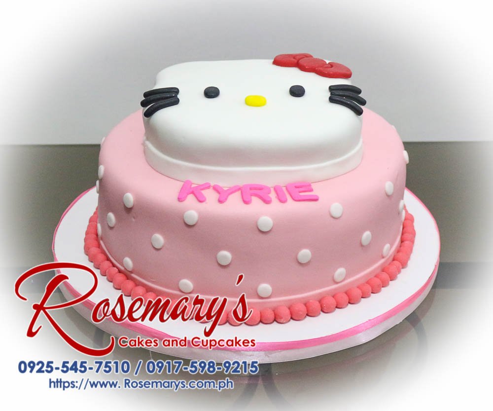 Adorable two-tier pink and white Hello Kitty cake. Perfect for birthdays! Rosemary's Cakes | 0917-598-9215