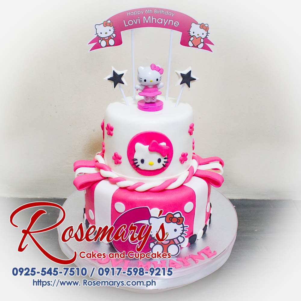 2 Layer Hello Kitty Cake for Lovi Mhayne Delicious 2 layer Hello Kitty themed cake, perfect for a wedding anniversary. Order from Rosemary's Cakes, 0925-545-7510.
