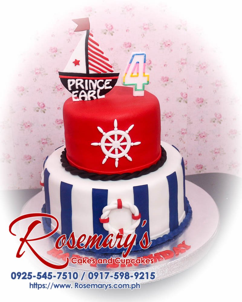 Delicious 2-layer marine-themed cake in vibrant red, perfect for any celebration. Order from Rosemary's Cakes: 0917-598-9215.