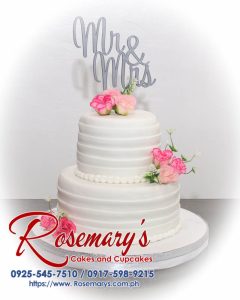 Elegant 2 layer Mr & Mrs wedding cake by Rosemary's Cakes, featuring 3D printed details and a silver theme. Contact: 0917-598-9215.