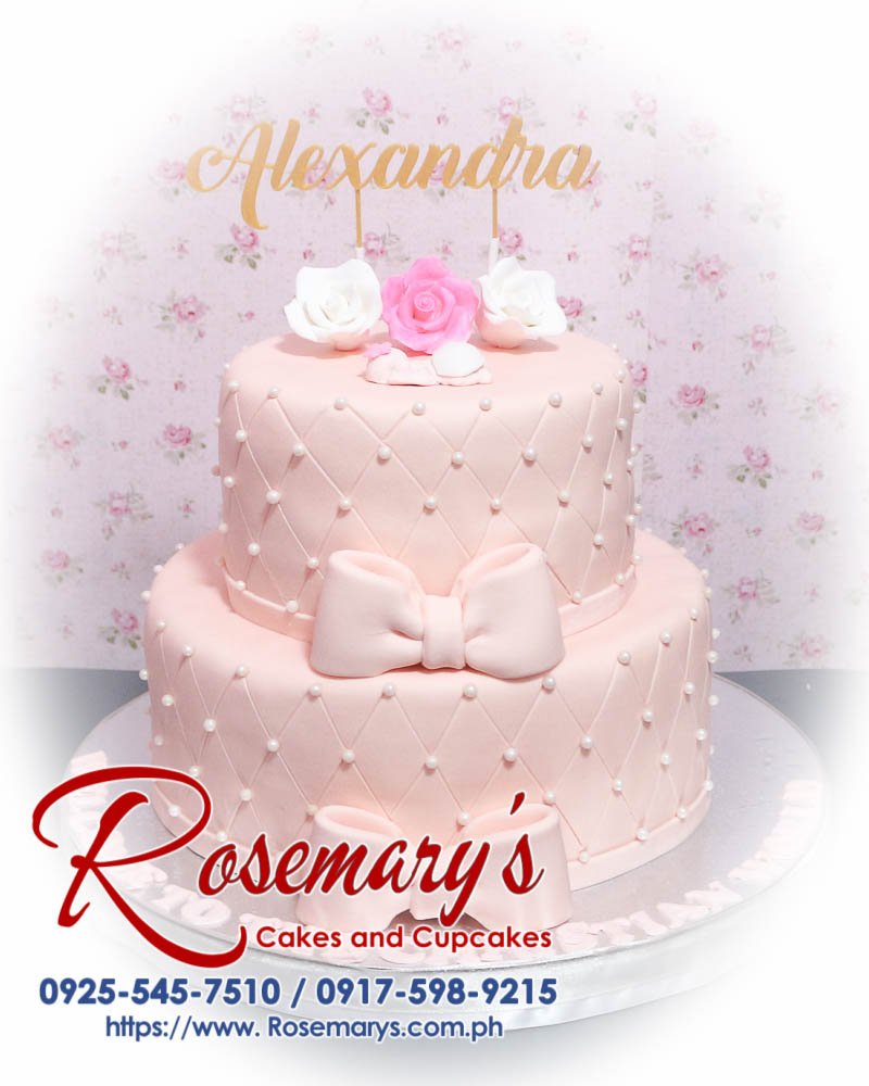 Delicious 2 layer peach cake with 3D printed accents and ribbon detailing. Order from Rosemary's Cakes: 0917-598-9215.