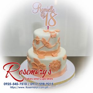 Delectable two-layer peach cake adorned with fresh peaches and delicate frosting swirls. Order your custom creations from Rosemary's Cakes! 0925-545-7510