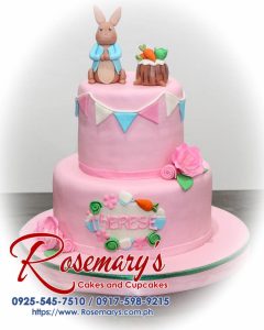 Delicious 2 layer pink bunny themed cake from Rosemary's Cakes, perfect for any celebration. Contact: 0917-598-9215.